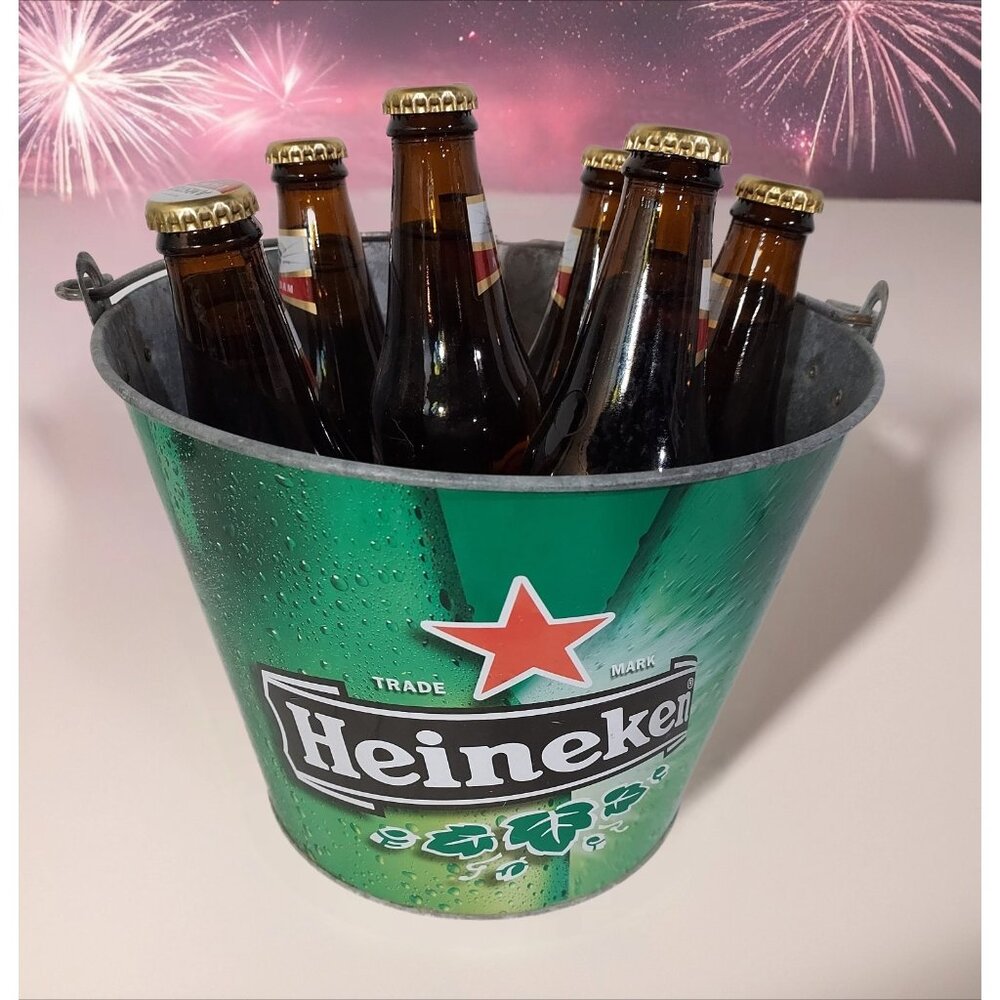 Medal Heineken Beer Ice Bucket with Handle 9 x 7 Inch Summertime Beachcore